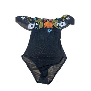 Boo hoo mesh body suit off the shoulder